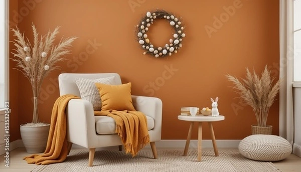 Fototapeta Cozy Modern Living Room with Natural Light and Earth Tone Decor
