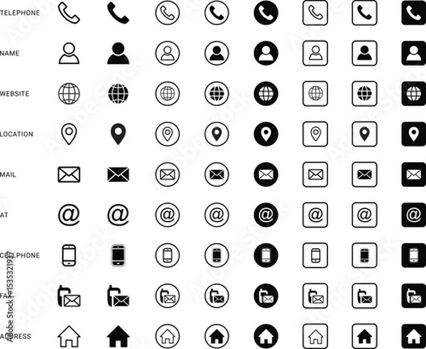 Fototapeta Web icon set. Business card contact information icons. Contact icon set. Contact symbols - Phone, mail, fax, info, e-mail, support... vector illustration .