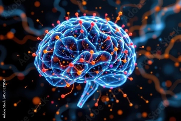 Fototapeta brain made of luminous mesh strands slowly unraveling into a data stream
