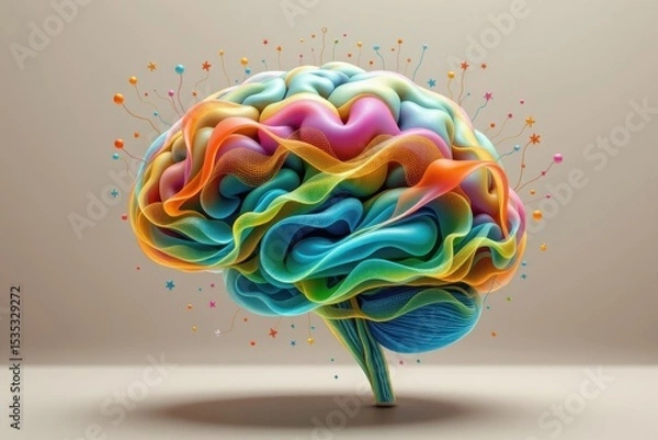 Fototapeta A simple brain made of different colored waves represents brain activity.