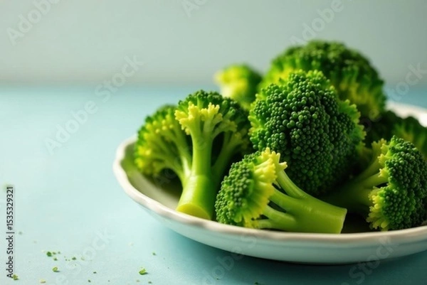 Obraz Large serving of broccoli, showcasing texture & color for vegan recipes, bowl, food, nutrition
