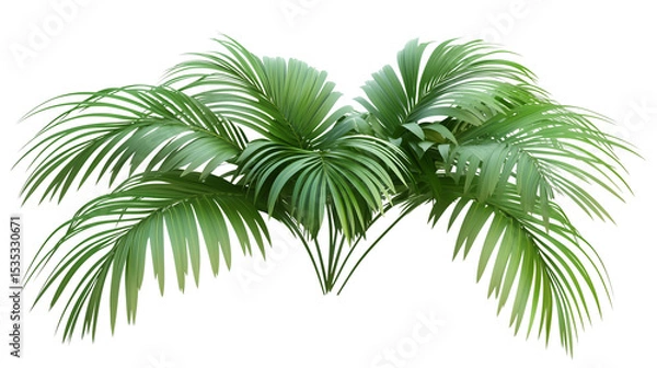 Fototapeta Palm tree, tropical leaves, palm leaves, a green palm tree with long branches, long branches, palm tree covered in leaves, palm tree with green canopy, on a transparent backgrounds