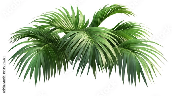 Fototapeta Palm tree, tropical leaves, palm leaves, a green palm tree with long branches, long branches, palm tree covered in leaves, palm tree with green canopy, on a transparent backgrounds