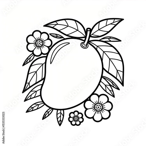 Obraz Mango with Flowers and Leaves Outline