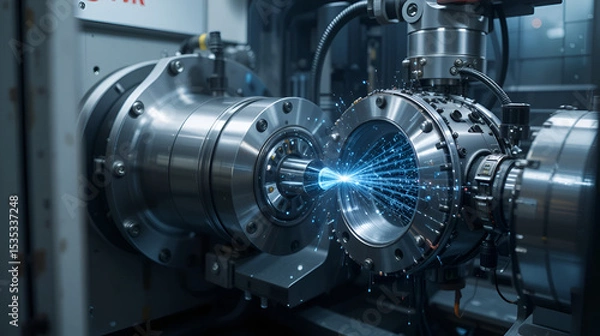 Fototapeta The high technology material handling process on the CNC lathe machine.