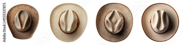 Fototapeta Set of cowboy hat top view Transparent background PNG set
