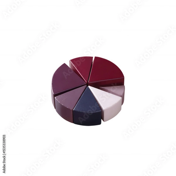 Fototapeta Colorful palette of lipsticks arranged in a circular formation on a white isolated background, showcasing diverse shades perfect for beauty and makeup themes.