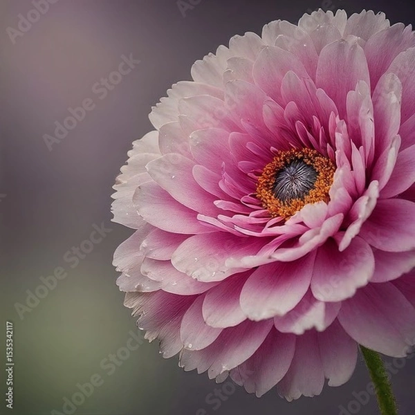 Obraz Close-up of a beautiful pink flower with delicate petals and dew drops on a soft gradient background
