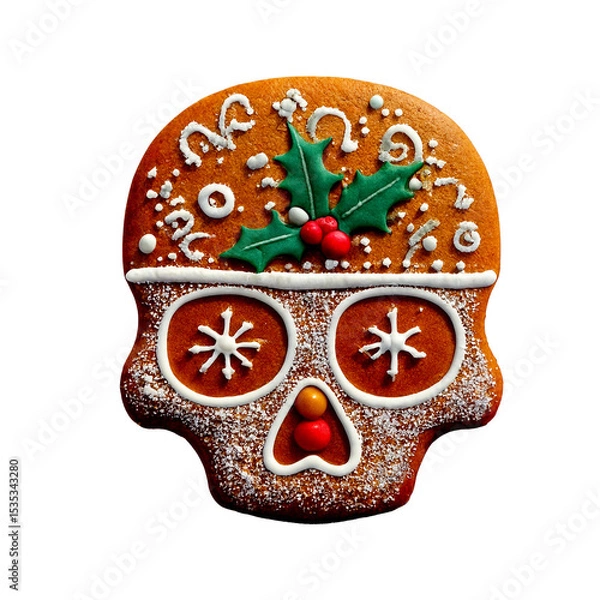 Fototapeta Skull made from Christmas gingerbread cookies with glaze patterns