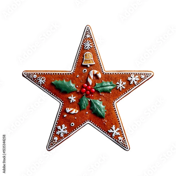 Fototapeta Star made from Christmas gingerbread cookies with glaze patterns