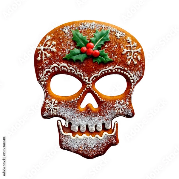 Fototapeta Skull made from Christmas gingerbread cookies with glaze patterns