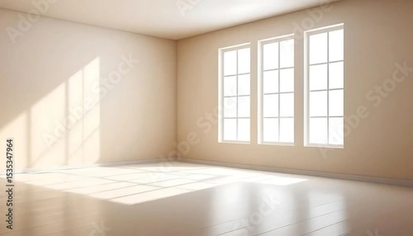Fototapeta Light-filled empty room with windows, illuminating a sense of tranquility