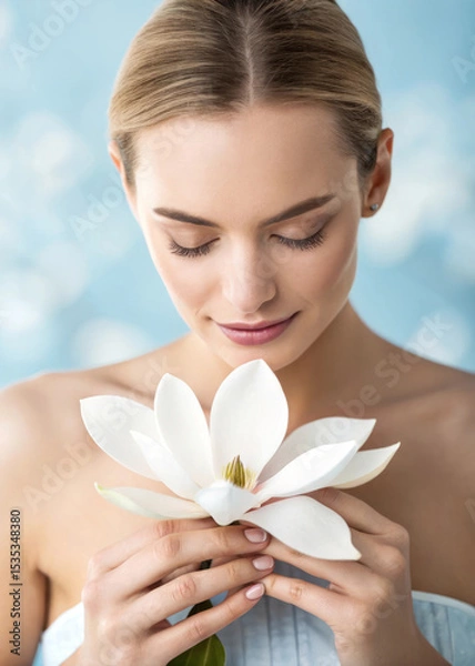Obraz The girl with the magnolia flower
