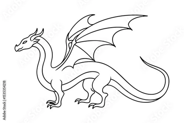 Fototapeta Minimal Line Drawing of Flying Dragon