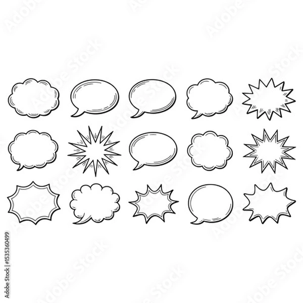 Obraz Hand Drawn Comic Speech and Thought Bubbl esBlack and White Vector Set

