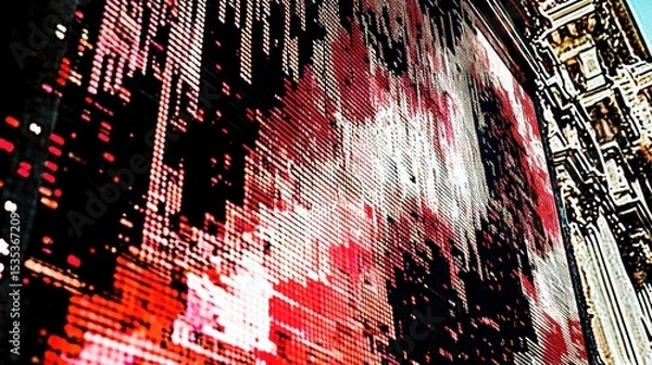 Fototapeta Abstract Red and White LED Display Against Building