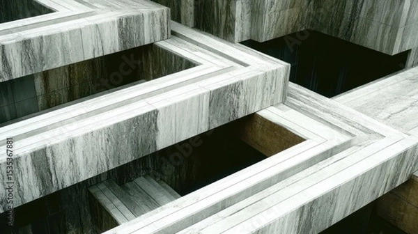 Fototapeta Abstract Grey Stone Architecture with Interlocking Forms