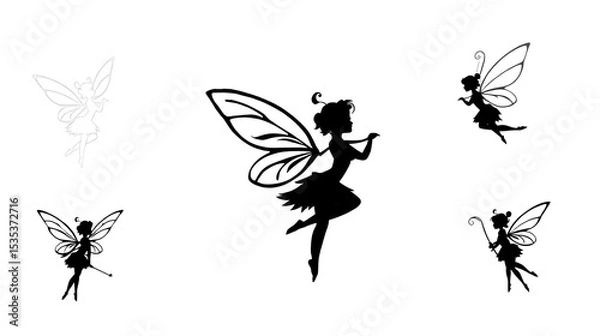 Obraz Fairy  Silhouette Set logo icon in black and white