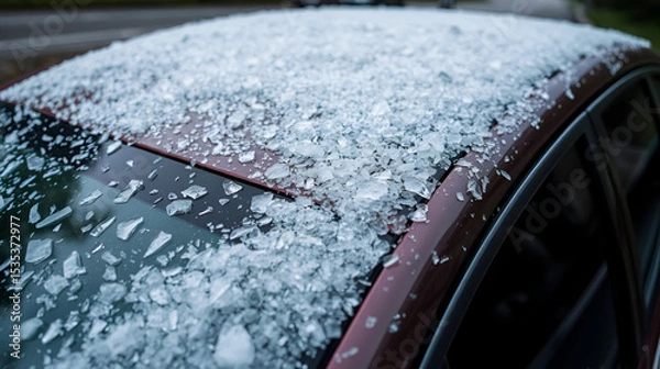 Obraz car roof hit by hail. storm damage