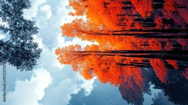 Fototapeta Autumnal trees reflected in a surreal sky