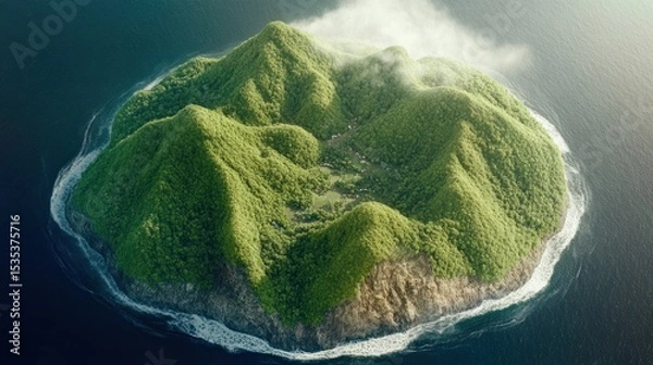 Fototapeta A Verdant Island Emerges from the Azure Ocean
