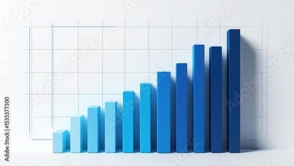 Fototapeta Ascending Blue Bar Graph Chart Data Growth Success