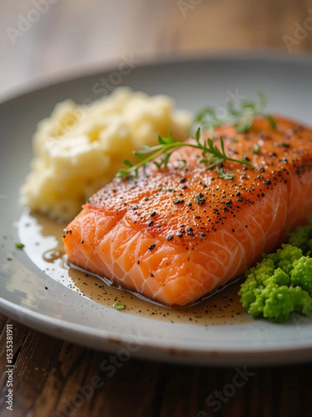 Obraz Salmon steak red fish close up