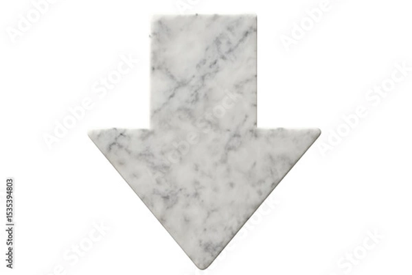 Fototapeta White marble arrow pointing downward, symbolizing direction and minimalist design on transparent backdrop