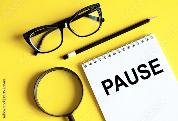 Fototapeta Notepad With Pause. Business Concept Yellow Desk
