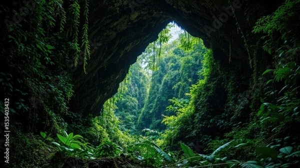 Obraz Mysterious Cave, Lush Jungle Veil