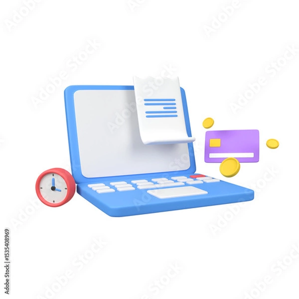 Obraz Business invoice transaction for payment on laptop isolated 3d render icon illustration