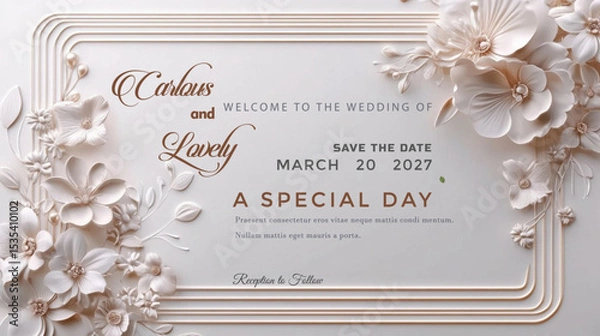 Obraz wedding invitation card with golden ribbon