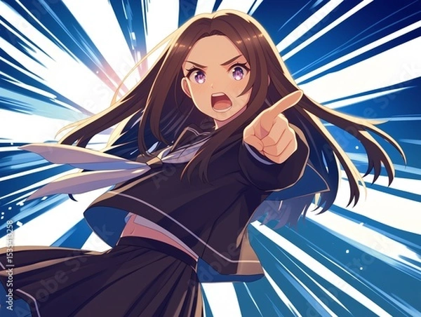 Fototapeta 鋭い指摘をするアニメ調の美少女