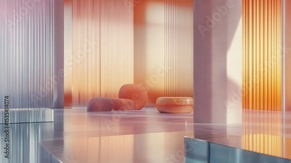 Fototapeta Reflective metallic surfaces paired with high-tech accents form a sleek abstract background with a futuristic aesthetic.