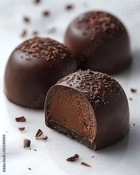 Fototapeta Chocolate truffles with creamy ganache filling high resolution picture