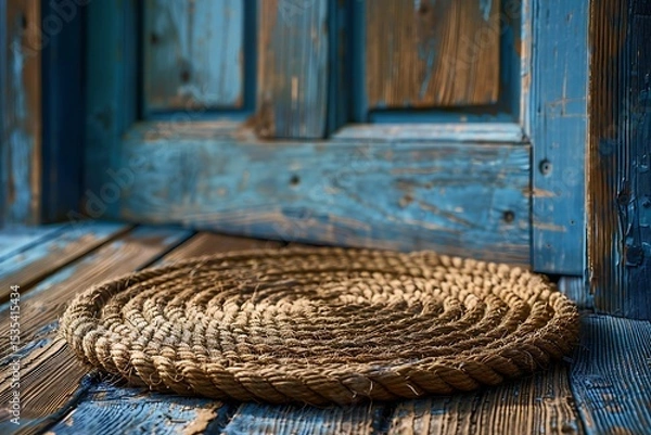 Fototapeta Circular jute mat with vintage high resolution picture