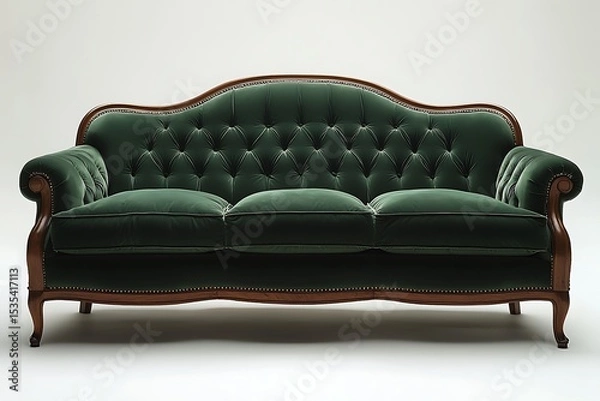Fototapeta Classic green sofa with plush cushions high resolution picture