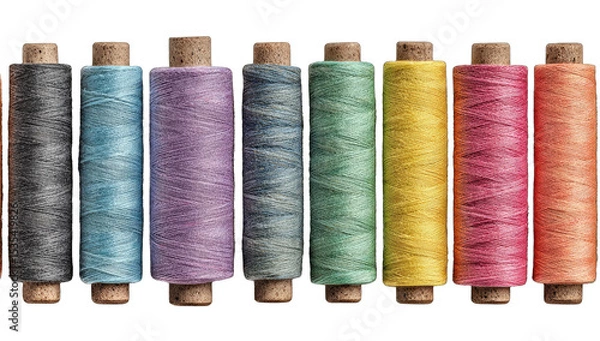 Fototapeta Row of colorful sewing thread spools