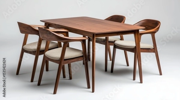 Fototapeta Elegant Midcentury Wooden Dining Set Arrangement