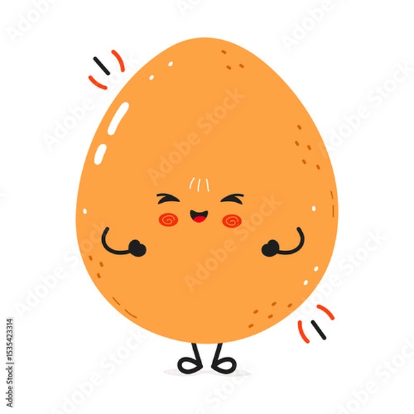 Obraz Strong and healthy cartoon egg character flexing biceps, promoting healthy food and lifestyle