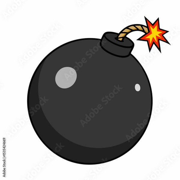 Obraz Cartoon Bomb with Fuse and ExplosionVector