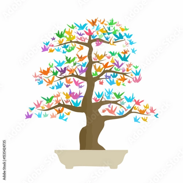 Obraz Bonsai Tree with Origami BirdsVector