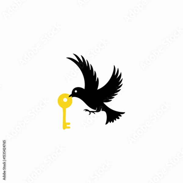 Obraz Bird Carrying Key Vector IllustrationVector