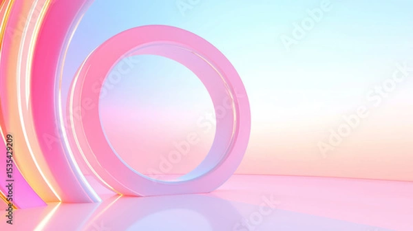 Fototapeta Surreal Digital Art with Glowing Rainbow Arcs and Pastel Gradient - Dreamy, Futuristic, Vibrant, Modern Aesthetic