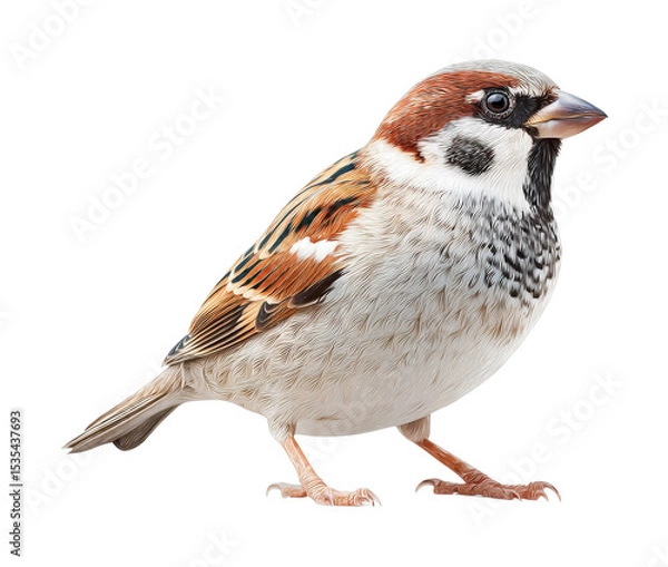 Fototapeta Detailed illustration of a sparrow in profile view