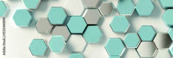 Obraz Abstract render of metallic honeycomb pattern in teal shades as background