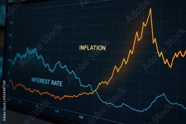 Fototapeta Detailed Financial Graph Illustrating Inflation Trends Against Interest Rate Movements Over Time