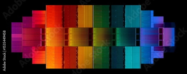 Fototapeta Rainbow reflection of a Semiconductor or electronics processor wafer circuit pattern microscope imaging, surface background. Abstract microprocessor. Hi-tech processing industry concept background. 