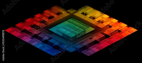 Obraz Rainbow reflection of a Semiconductor or electronics processor wafer circuit pattern microscope imaging, surface background. Abstract microprocessor. Hi-tech processing industry concept background. 
