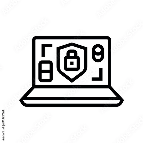 Obraz Cybersecurity in medicine line black icon. Sign for web page, mobile app,